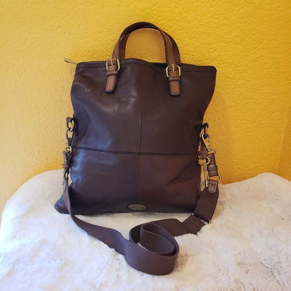 Fossil Handbags - FOSSIL EXPLORER Fold Over Crossbody Messenger Leather Shoulder Bag Brown